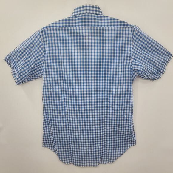 Vintage Claybrooke Blue White Checked‎ Button Up Short Sleeve Shirt Retro Vibes - Picture 3 of 12